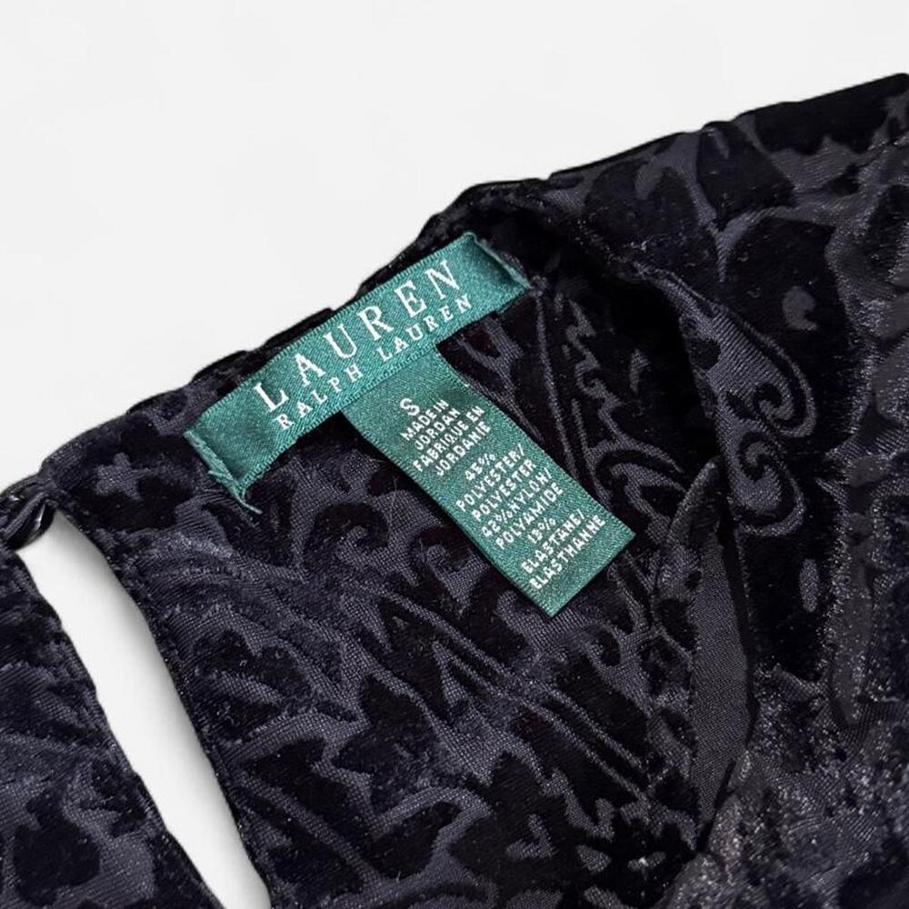 Lauren Ralph Lauren Black Velvet Burnout Paisley Long Sleeve High Neck Goth Top - Picture 8 of 8